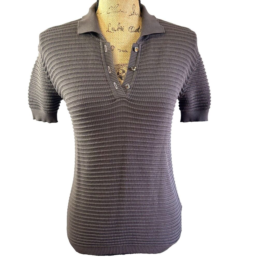 O.D.D. OBJETS DE DESIR Brown Ribbed Knit 100% Cotton Polo Sweater Sz 8/44